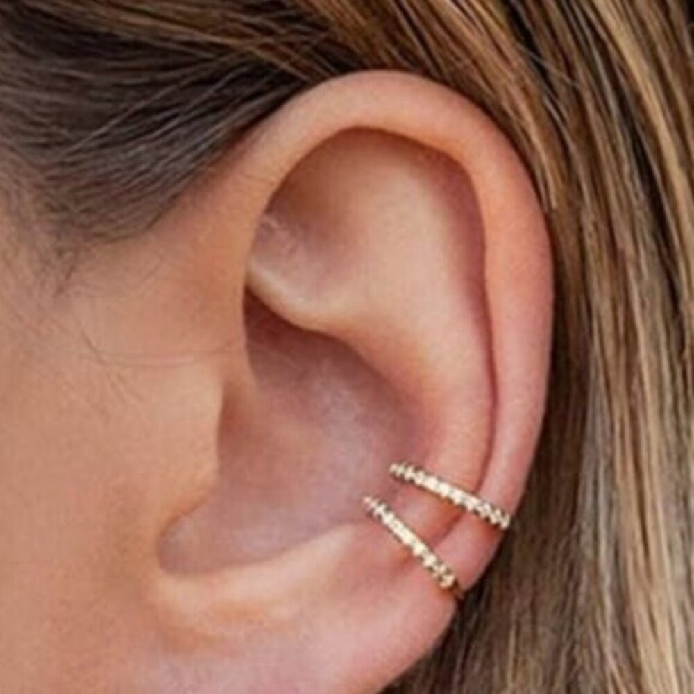 Gold Ear Cuff Pave "diamonds" 14K gold Vermeil Ear Cuff NO PIERCING required - Picture 5 of 8